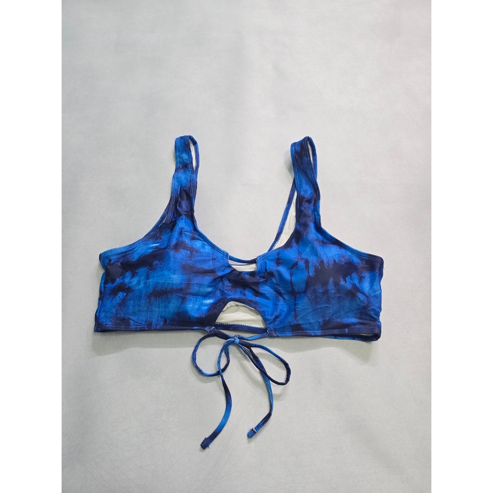 Blue Tie Dye Tie Front Swim Beach Resort Vacation Bikini Top 3XL